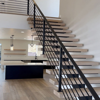 Escalier droit noir entrée câble en acier garde-corps bois dur bande de roulement escalier entrée Design élégant pour la maison
