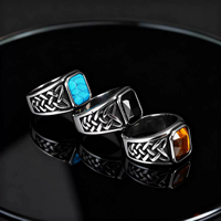 Bague en acier inoxydable rétro à la mode, pierre précieuse œil de tigre, bague turquoise pour homme et femme, alliance, bijoux de fête, vente chaude
