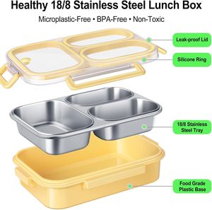Boîte à lunch en acier inoxydable, qualité alimentaire durable, 25 oz, étanche, boîte à bento à 3 compartiments pour enfants et adultes, passe au lave-vaisselle - Product Image 5