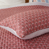 Ensemble de literie Queen en tissu imprimé à blocs de couleur corail vintage, 3 pièces, motif floral, bordure de contour superposée, cadre rayé