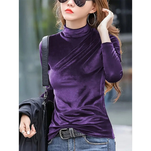 Moda abbigliamento autunno inverno T-shirt da <span class=keywords><strong>donna</strong></span> a collo alto top Slim Casual a maniche lunghe canottiera - Product Image 1