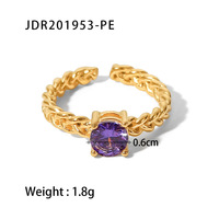 Anneau ajustable en acier inoxydable 18K, rond incrusté de zircon, oreille de blé tissée