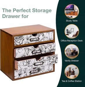 Organizador de Escritorio con 4 Cajones Florales en Blanco y Negro, Estante de Almacenamiento de Madera, Cajón <span class=keywords><strong>para</strong></span> Mesa, Caja Organizadora de Madera <span class=keywords><strong>para</strong></span> Escritorio - Product Image 6