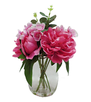 Bunga Peony buatan elegan dengan air palsu dalam vas kaca untuk Dekorasi Rumah & pernikahan