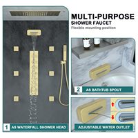 Ensemble de robinetterie de douche à effet pluie et brume, thermostatique complet, plaqué or brossé avec diviseur, grand ensemble de pomme de douche LED