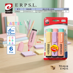 Evidenziatore Erpsl 6 Pezzi Colori Pastello 10cm Assorbimento Completo Punta Obliqua Cancellabile per Uso Scolastico e Ufficio - Product Image 3