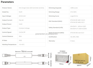 MLR1 <span class=keywords><strong>Mini</strong></span> Single Color LED <span class=keywords><strong>Controller</strong></span> 2.4G DC12V-24V 6A 144W Escurecimento Faixa 0.1%-100% Suporte Remoto Inteligente/App Controle LED Dimmer - Product Image 4