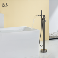 YaKe Robinet de baignoire contemporain sur pied avec pulvérisateur de pluie doux Mélangeur d'eau chaude et froide de salle de bain Robinets de bain et de douche
