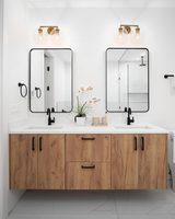 Kabinet Kamar Mandi All-in-One Modern dengan Wastafel Keramik Batu Alam Gaya Log Modern untuk Cuci Tangan dan Mencuci Muka
