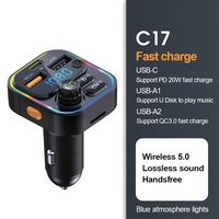 Bluetooth FM-Transmitter für Auto QC3.0 & PD20W Autoradio Bluetooth-Adapter Musikplayer Freisprecheinrichtung mit SD-Kartensteckplatz