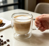 Mug en verre à double paroi carré en borosilicate fait main Wuso 120ml, transparent, avec poignée, résistant à la chaleur, isolé, anti-fuite, moderne