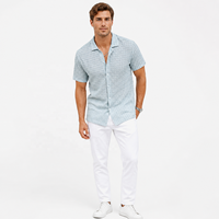 Chemise boutonnée à revers en polyester perlé, style européen/américain, pour homme, idéale pour l'été, respirante et perforée, pour le commerce transfrontalier
