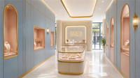 Vitrine de présentation de bijoux ronde en verre sur mesure avec cadre doré, armoire de présentation de bijoux personnalisée pour boutique de détail