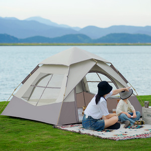 Ein-Zimmer-Familienzelt Vier-Jahreszeiten-Automatikzelt für Innen/Außen 2000-3000mm Wasserdichtes Verstärktes Oxford-Gewebe mit Glasfaserstangen zum Campen - Product Image 1