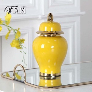 J180y छोटे सिरेमिक पीले अदरक जार आधुनिक मिनी अदरक जार आभूषण टेबलटॉप वेस होटल सजावटी सिरेमिक के लिए - Product Image 1