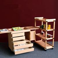Chariot de peinture pour artiste à 3 niveaux en bois de hêtre, chariot de rangement multifonctionnel pour pinceaux, peintures et fournitures artistiques
