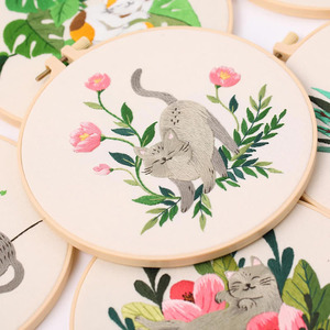Kit de bordado artesanal DIY para principiantes con patrón de plantas y gatos, juego de Material de punto de cruz para entusiastas del estilo animal - Product Image 3