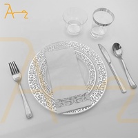Ensemble de vaisselle en plastique de qualité supérieure pour fête, assiettes de mariage fantaisie, élégant bleu royal et argent jetables pour dessert salade traiteur