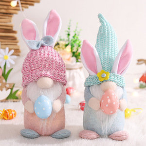 Easter Faceless Bunny <b>Light</b>-up Figurine Party Decoration Bunny Ears Holding <b>Egg</b> Dwarf Figurine Desktop Ornament - Product Image 3