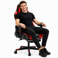 Chaise de bureau pour ordinateur, chaise de gaming style course, base en métal/nylon, accoudoirs en cuir PU, inclinable, traditionnelle