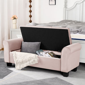 Banc de rangement convertible moderne en velours, siège capitonné, accoudoirs roulés, mousse haute densité, gain de place, appartement, école - Product Image 2