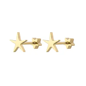 Ocean Style Starfish Cute 18K PVD Gold Plated 316L Stainless Steel Screw Back Stud Earrings For Women And Kids