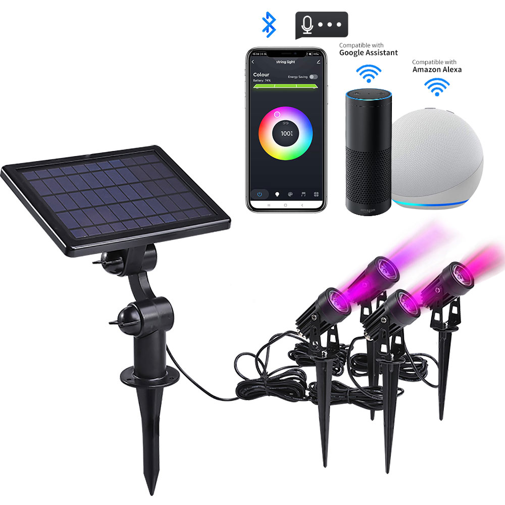 Yunduo Smart RGB LED Solar Spotlight DC-11RZ - IP65 Waterproof App-Controlled Garden Light
