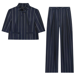 Conjunto <span class=keywords><strong>de</strong></span> Blazer <span class=keywords><strong>y</strong></span> Pantalones <span class=keywords><strong>de</strong></span> Lino a Rayas para <span class=keywords><strong>Mujer</strong></span>, Traje <span class=keywords><strong>de</strong></span> Dos Piezas, OEM/ODM por Fábrica <span class=keywords><strong>de</strong></span> Ropa China, Conjunto Vintage <span class=keywords><strong>de</strong></span> 2 Piezas - Product Image 1