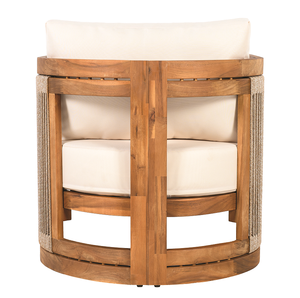 Chaise de jardin moderne en bois de rose, design courbé avec accents en corde tressée, coussins résistants à l'eau - Product Image 5
