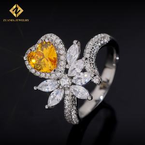 Nieuwe Trendy 925 Zilver Vvvs Geel Diamant Hart Gesneden Verloving Vrouwen Sieraden Ringen Beloven Trouwringen - Product Image 3