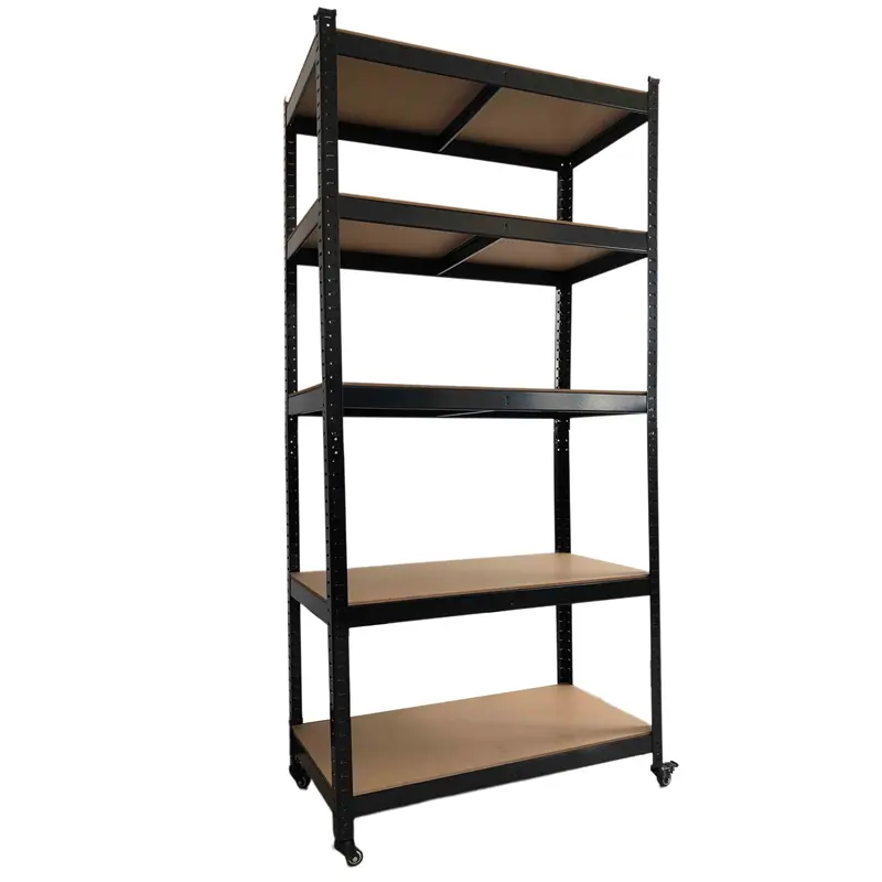 Black 5 Layer Boltless Shelf Angle Steel Light Duty Industrial Warehouse Storage Racks Racking Garage Shelving Shelves Unit