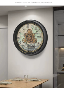 <span class=keywords><strong>Horloge</strong></span> <span class=keywords><strong>murale</strong></span> à mouvement silencieux à quartz en métal rustique carrée à une seule face avec <span class=keywords><strong>aiguilles</strong></span> et engrenages mobiles réels, chiffres romains, nouvelle collection 2025 - Product Image 2