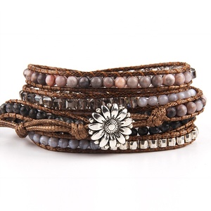 Bracelets enroulés à 5 brins en pierre naturelle de cristal carré, bijoux bohèmes tendance, cadeau de festival, pierre précieuse naturelle, faits à la main, irréguliers, druzy - Product Image 4