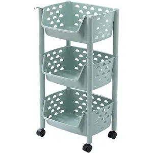 Cesta de plástico com Rodas e Tampa 5 Tier Empilhável Rolling Cesta de Frutas Utilitário Rack Bin Organizador De Armazenamento para Cozinha