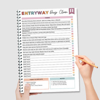 Agenda B5 à spirale imprimé, carnet de notes, planificateur de nettoyage domestique, liste de contrôle annuelle de nettoyage