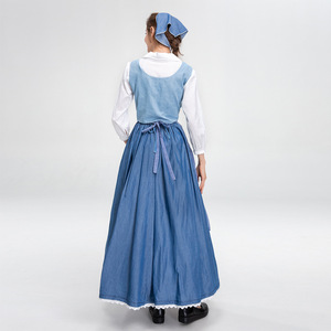 Conjunto de Vestido Dirndl a Cuadros Azul Francés Yi Xiaoyi para Mujer Adulta, Disfraz para el Festival de la Cerveza Primavera 2025, Falda, Delantal y Pañuelo para la Cabeza - Product Image 4