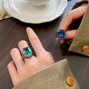 High End Jewelry Eco-friendly Copper 12*16mm Paraiba Zircon Vintage <b>Adjustable</b> <b>Rings</b> Women for Refined Feminine Charm - Product Image 6
