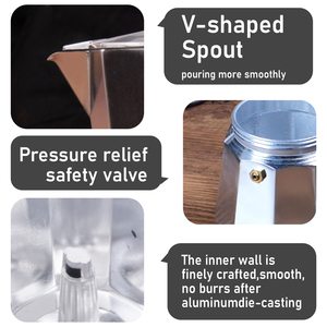 <span class=keywords><strong>Cafetera</strong></span> Moka de Aluminio Plateado para Estufa de Gas, para Espresso y Café, para Cocina - Product Image 3