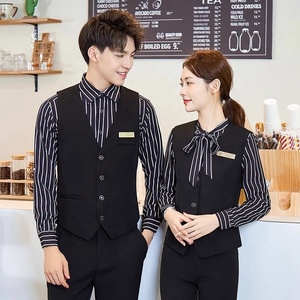 Unisex Hotel Trabalho Roupas Listras Manga Comprida Catering Empregado Workwear Homens Mulheres Twhere Net Café Bolo Cozimento Mesmo Serviço - Product Image 2