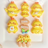 Dijes de resina planos de pollo amarillo Kawaii para decoración, venta al por mayor, para llaveros, horquillas y collares DIY