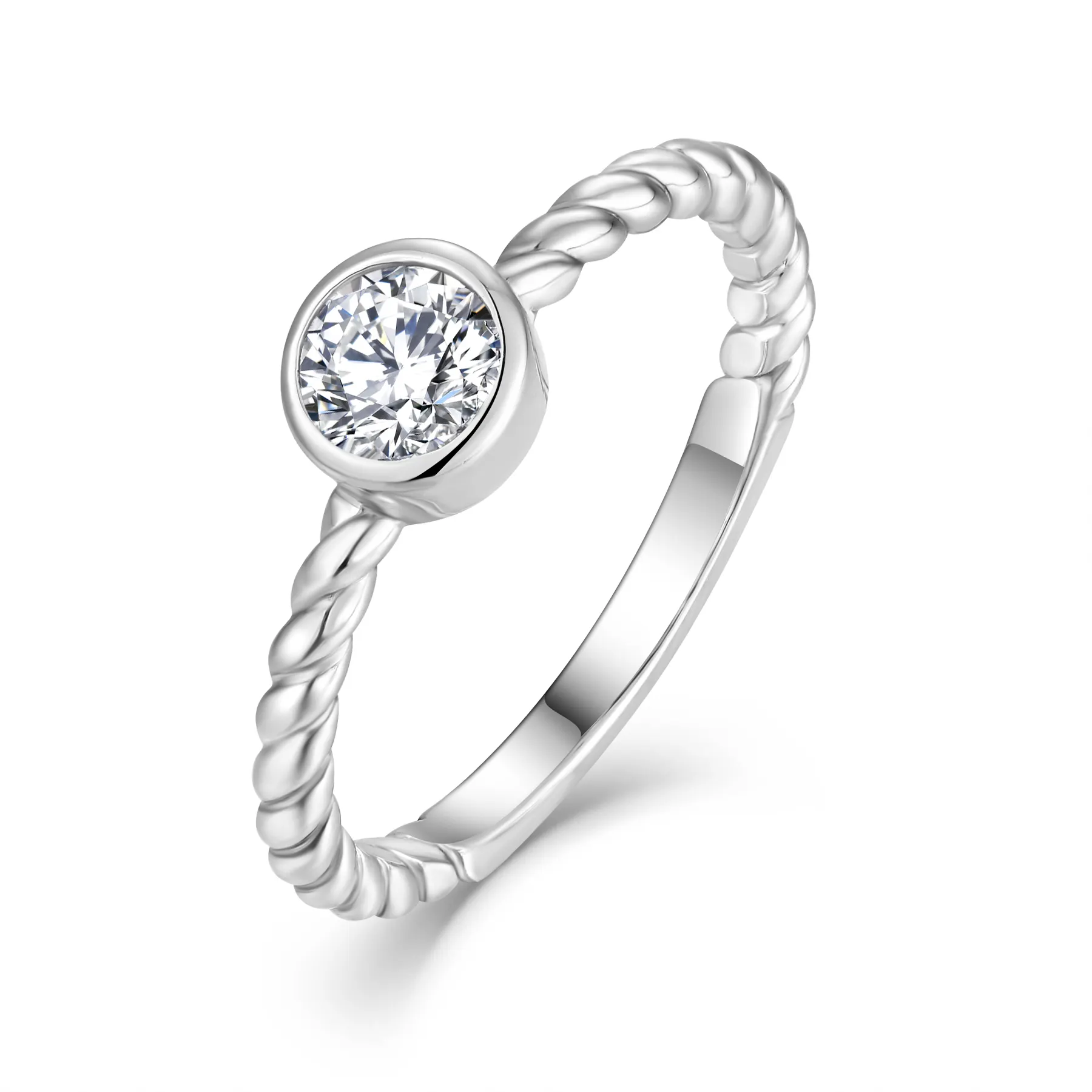 Qingxin Handmade Custom Logo Personalized Ring Jewellery B Engagement 925 Sterling Silver Round Shaped Zircon Wedding Ring