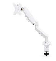 Support d'écran blanc haut de gamme à bras unique pour bureau, construction en fer, mouvement complet, support VESA 75/100 pour un bureau à domicile esthétique