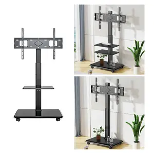 Customized Heavy Duty Movable Height Adjustable TV Mount Cart Brackets With Wheels
