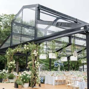 Tente de mariage Atrium à grande portée avec structure en aluminium noir, capacité de 500 personnes, conception sans colonnes avec murs en verre, style <span class=keywords><strong>palais</strong></span> médiéval - Product Image 5