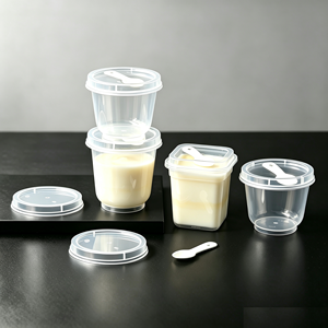 Custom Disposable Transparent square pp Plastic Cup Mousse Pudding Dessert Plastic Round Cup High Temperature Resistant with Lid - Product Image 1