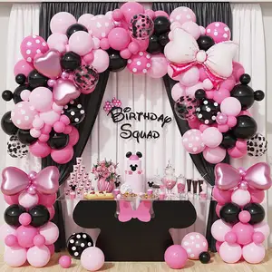Wholesale pink black dot latex balloons big bow foil party balloons garland arch set birthday balloons for girls