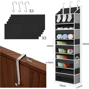 Organisateur suspendu sur porte à 5 poches avec fenêtres transparentes noir pour l'organisation du placard, de la chambre et de la salle de bain - Product Image 2