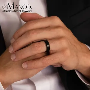 Anelli a fascia liscia in stile minimalista eManco, in acciaio inossidabile placcato oro, gioielli unisex, accessori moda uomo, vendita all'ingrosso. - Product Image 1