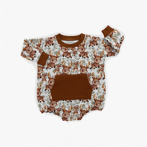 Mameluco de rizo de bambú con cuello redondo y estampado personalizado, mono de bebé de rizo con botones a presión de manga larga para recién nacidos - Product Image 3