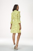 Robe pour femme élégante imprimée jaune confortable robe poly à manches longues tissée longueur genou jolies robes pour femmes